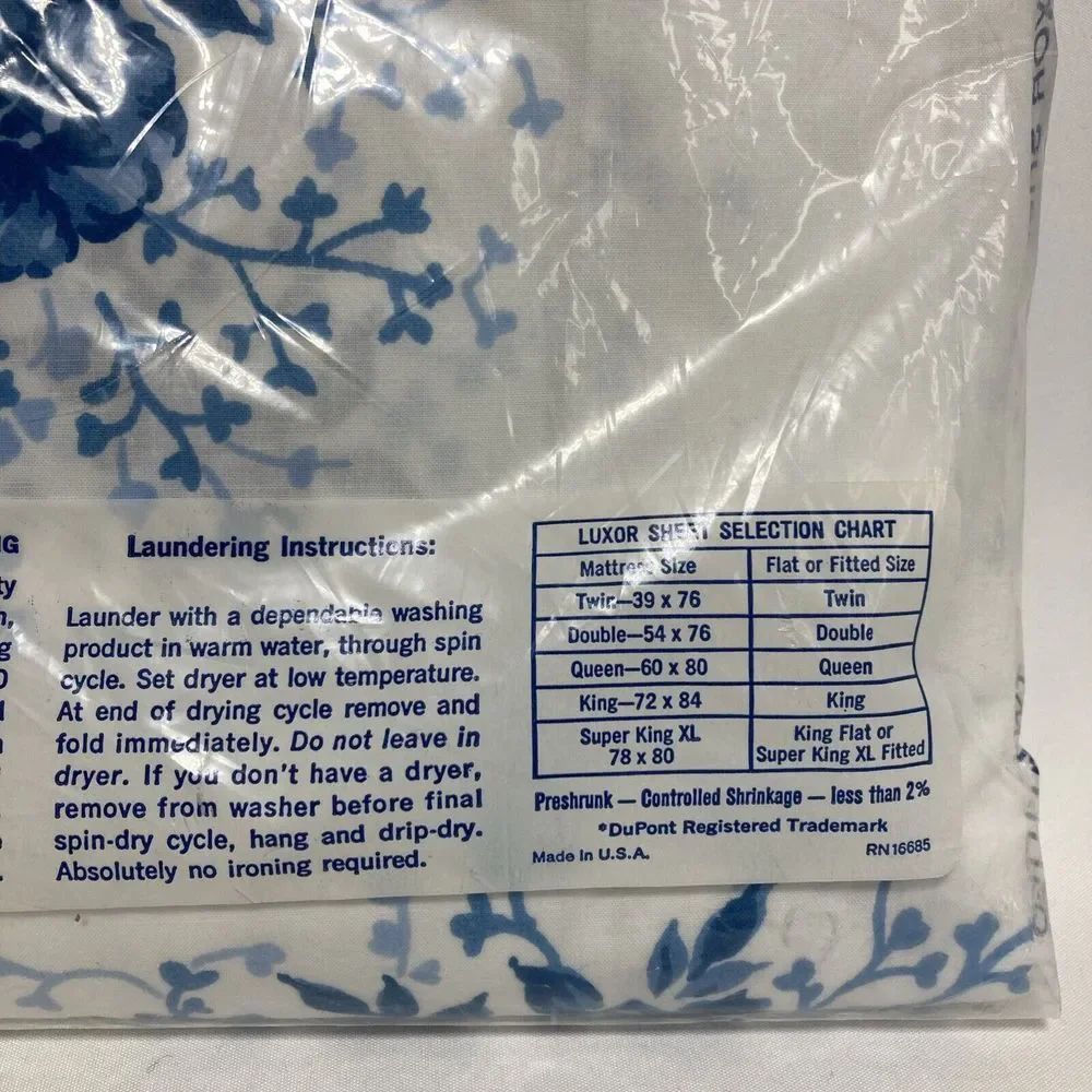 Martex Blue White Floral Twin Fitted Sheet Only‎ Percale USA Westpoint Pepperell